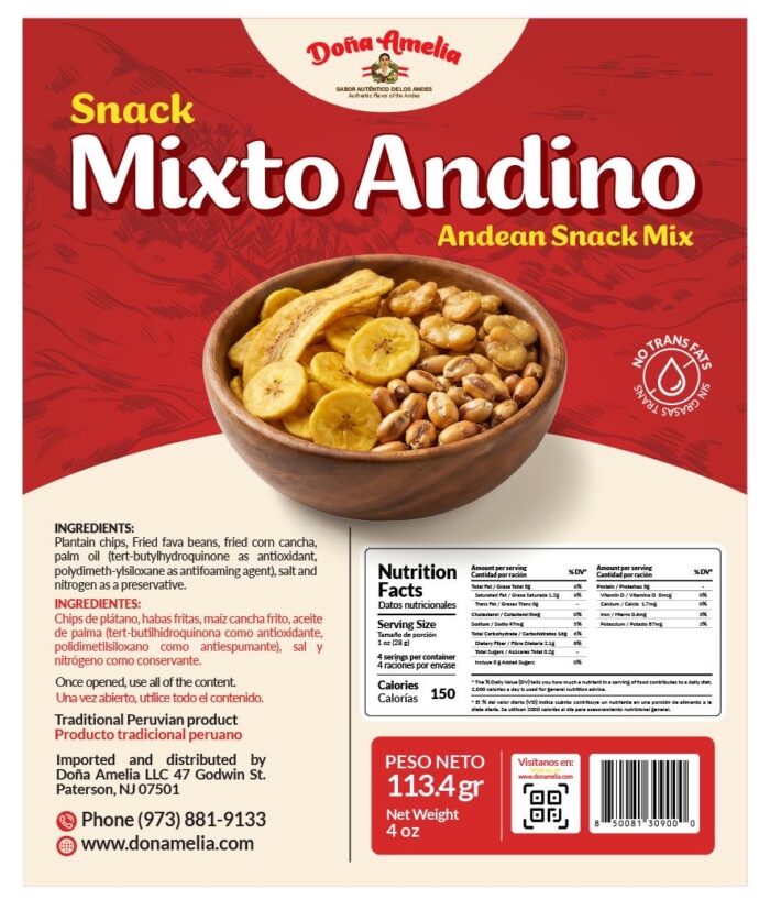 Mixto Andino Peruvian Andean Snack Mix – Plantain Chips, Cancha & Fava Beans